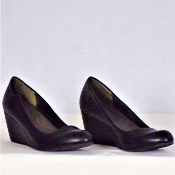 COMFORT CUSHION 6.5M black wedge-heel pumps cushioned insoles - Picture 3 of 8